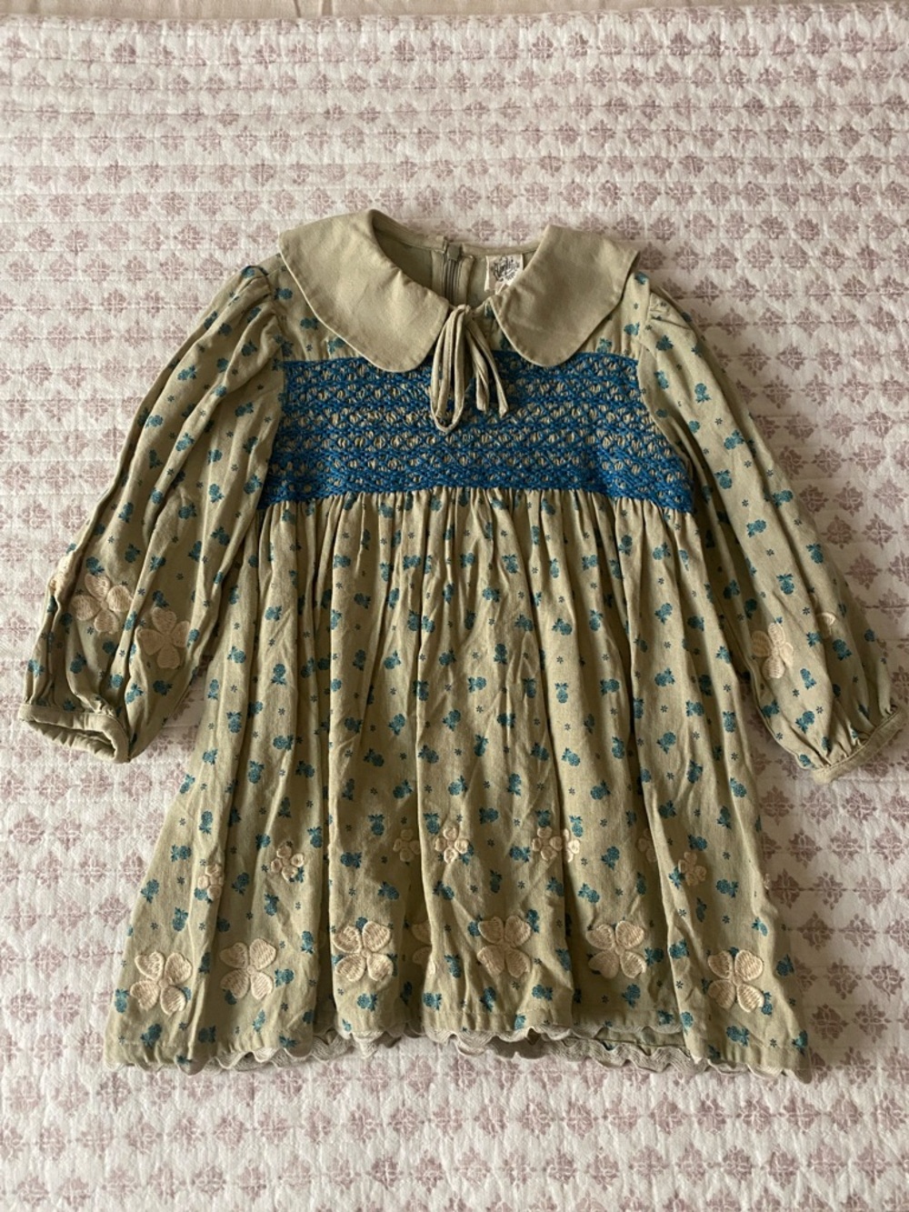 Apolina Kids green with blue embroidery dress in size 3 to 5 years